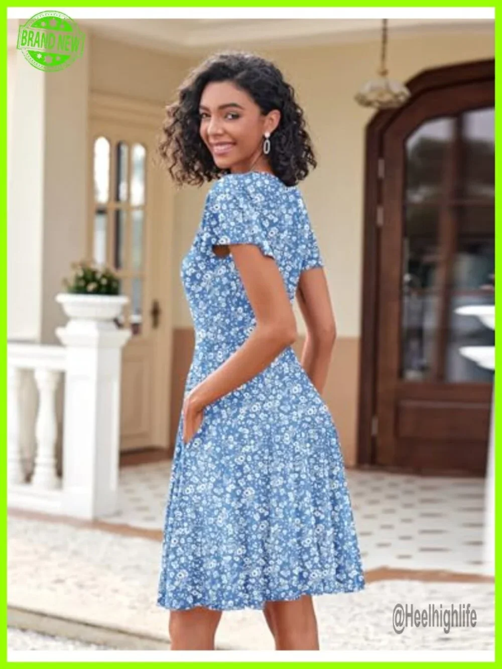 Womens Summer Swing Dress with Pockets Ruffle Short Sleeve A-Line Casual Knee - Picture 6 of 7